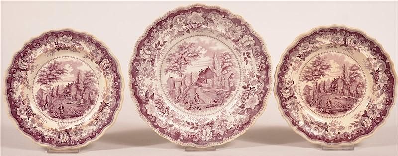 Appraisal: Three Purple Transfer Staffordshire China Plates Three Purple Transfer Staffordshire