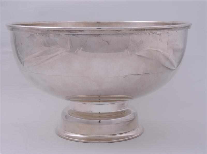 Appraisal: SILVER-PLATED FOOTED PUNCH BOWL The hemispherical bowl with molded rim