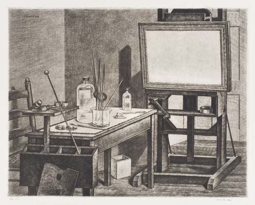 Appraisal: ARMIN LANDECK Two prints Studio Interior drypoint x mm x