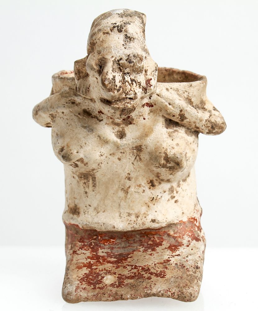 Appraisal: Pre-Columbian Terracotta Figure Female Vessel Pre-Columbian terracotta pottery female figure