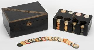 Appraisal: Cased Set of Ivory Poker Chips American ca Pull-out chip