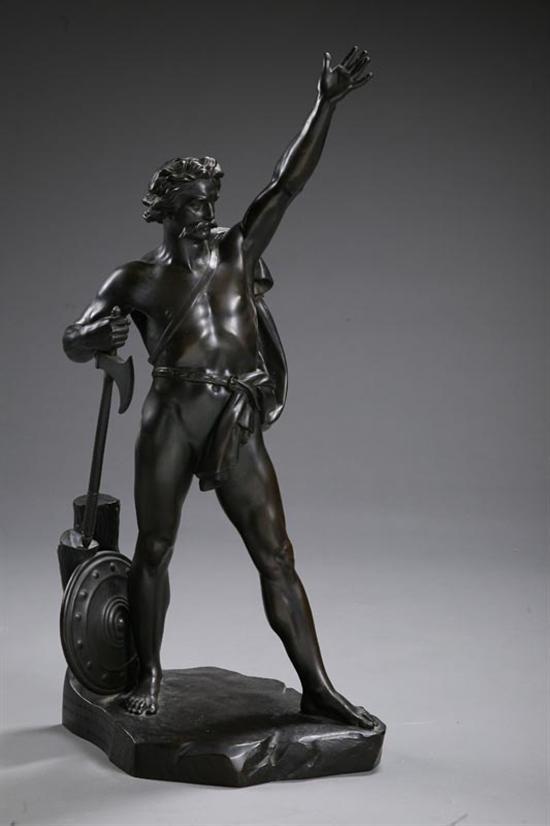 Appraisal: WARRIOR BY J A HATFIELD ENGLAND TH CENTURY Bronze Full-length