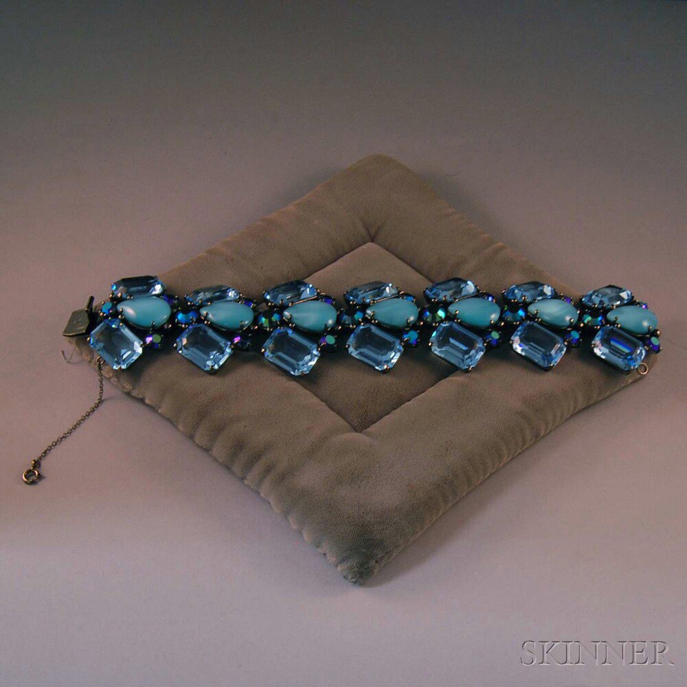 Appraisal: Blue Glass and Crystal Costume Bracelet lg approx in Estimate