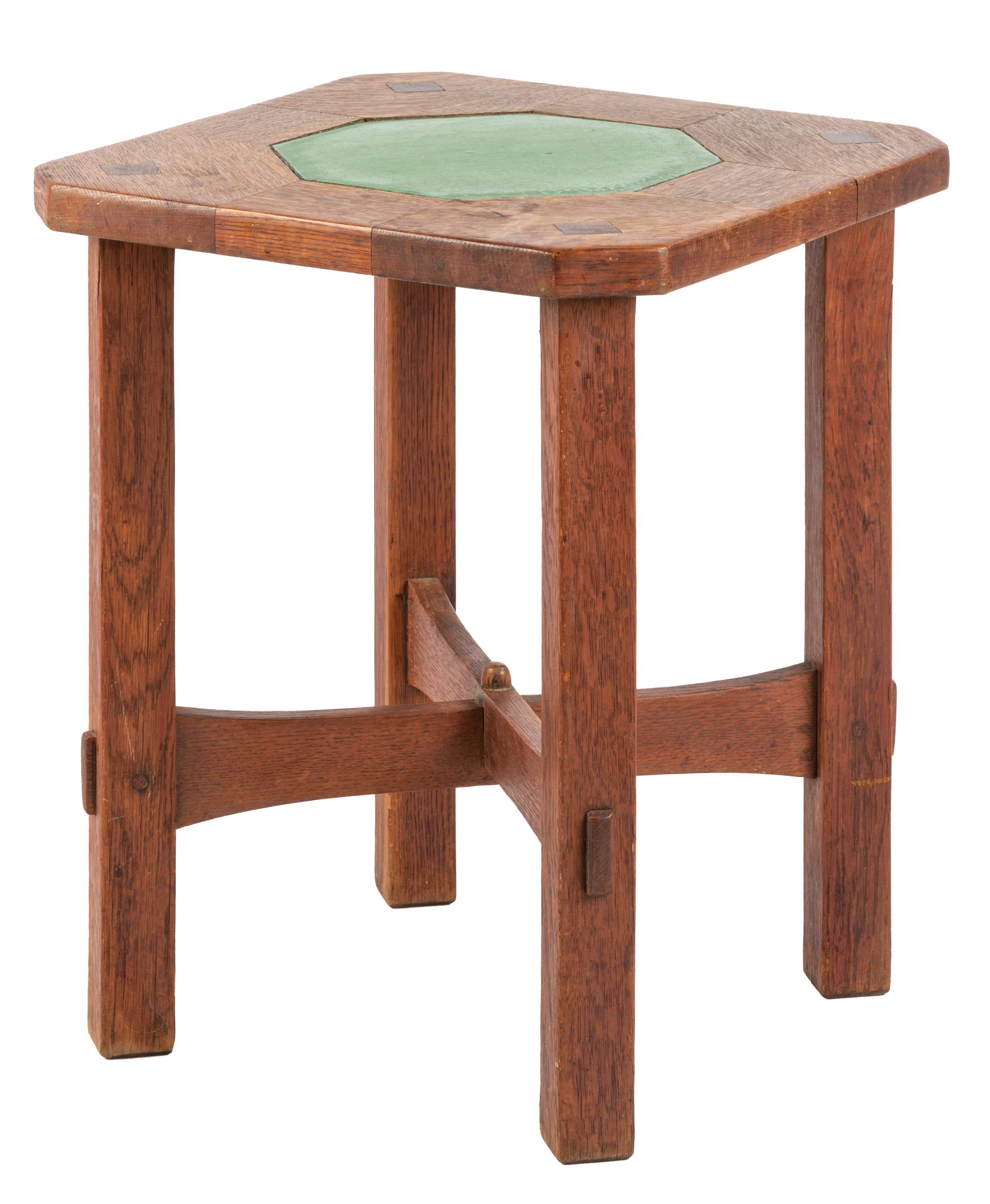 Appraisal: EARLY GUSTAV STICKLEY TABOURET TABLE WITH GRUEBY TILE TOP Early