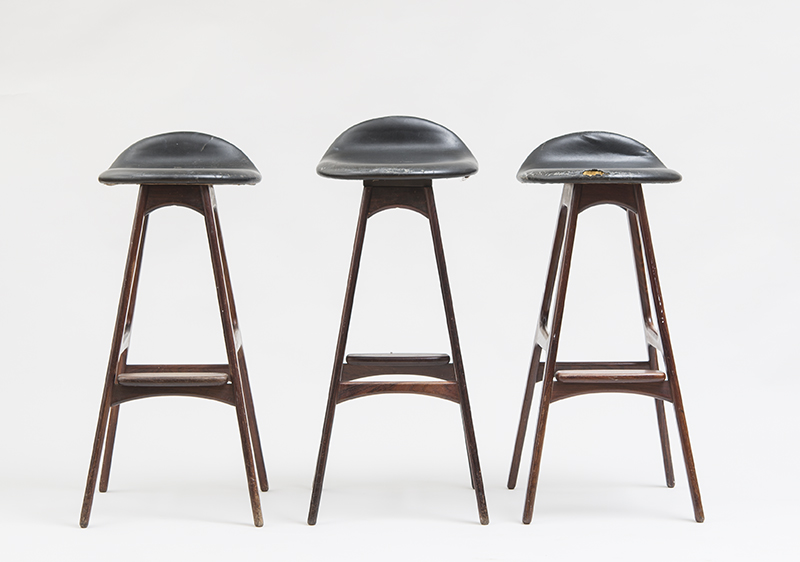 Appraisal: ERIK BUCK THREE BAR STOOLS Solid rosewood leather x x