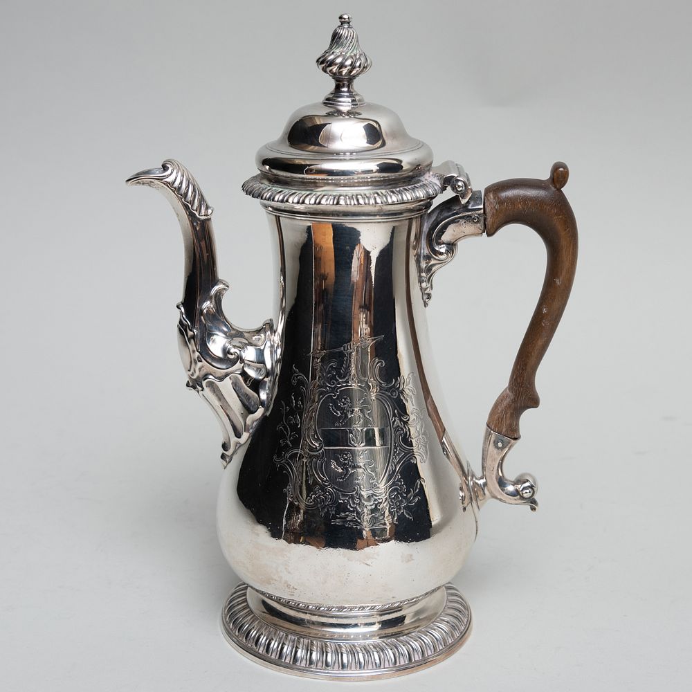 Appraisal: George II Silver Coffee Pot Mark of Fuller White London