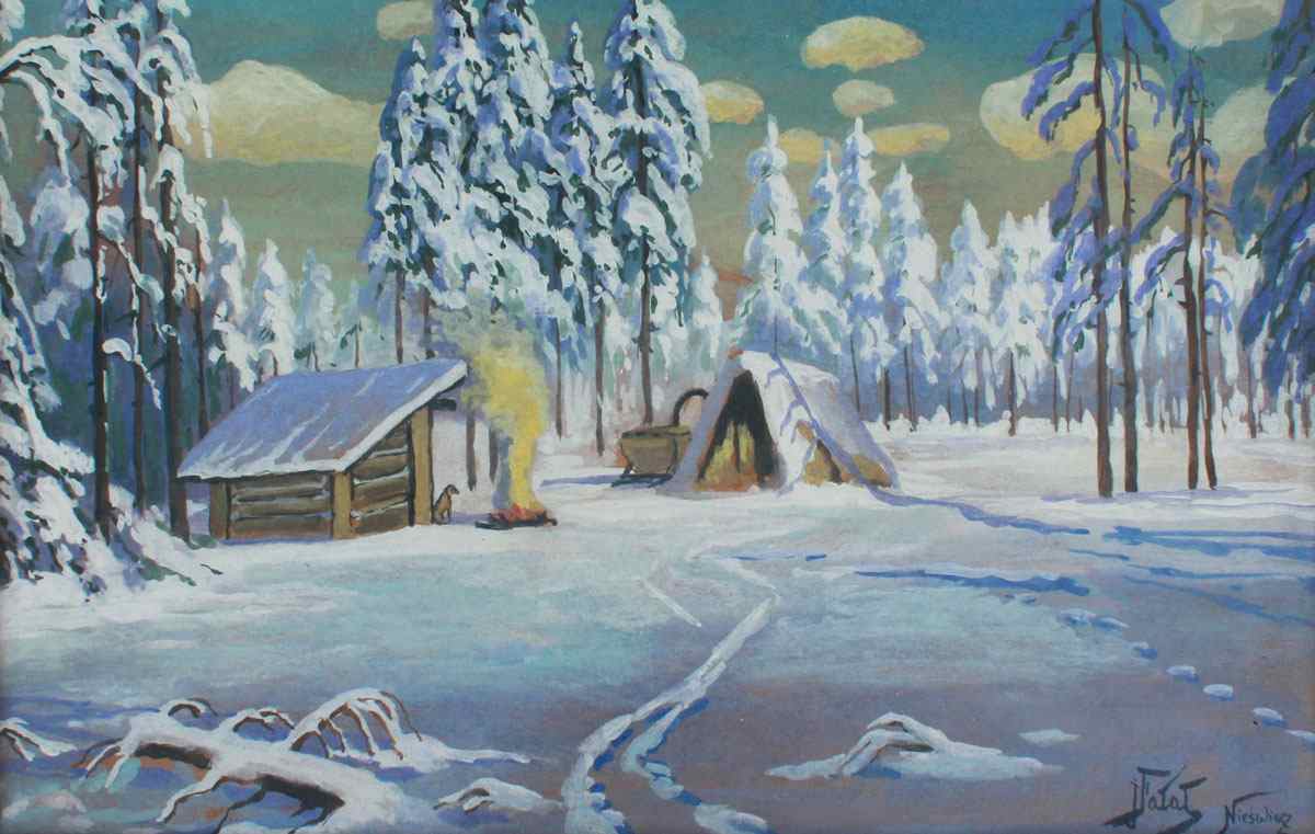 Appraisal: FALAT Julian Polish - Cabin in the Wilderness Winter Gouache