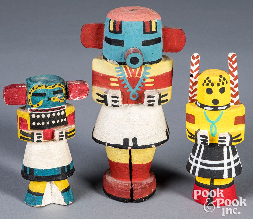 Appraisal: Two painted wooden Hopi Indian kachina dolls Two painted wooden