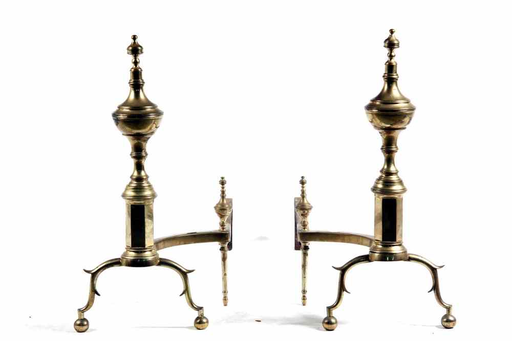 Appraisal: ANDIRONS - Ca important pair of large Federal brass faceted