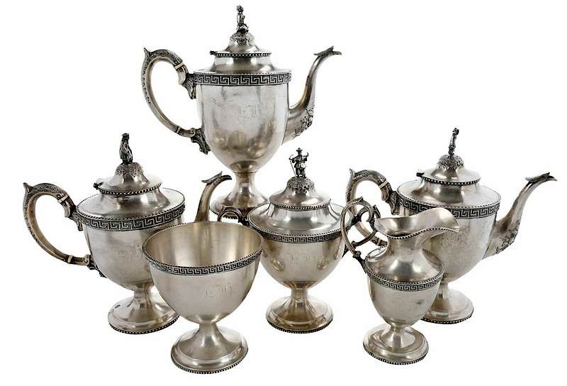 Appraisal: Six Piece Philadelphia Coin Silver Service American early to mid