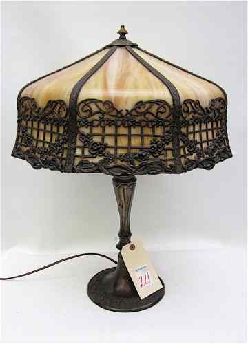 Appraisal: AMERICAN SLAG GLASS TABLE LAMP with eight caramel slag glass