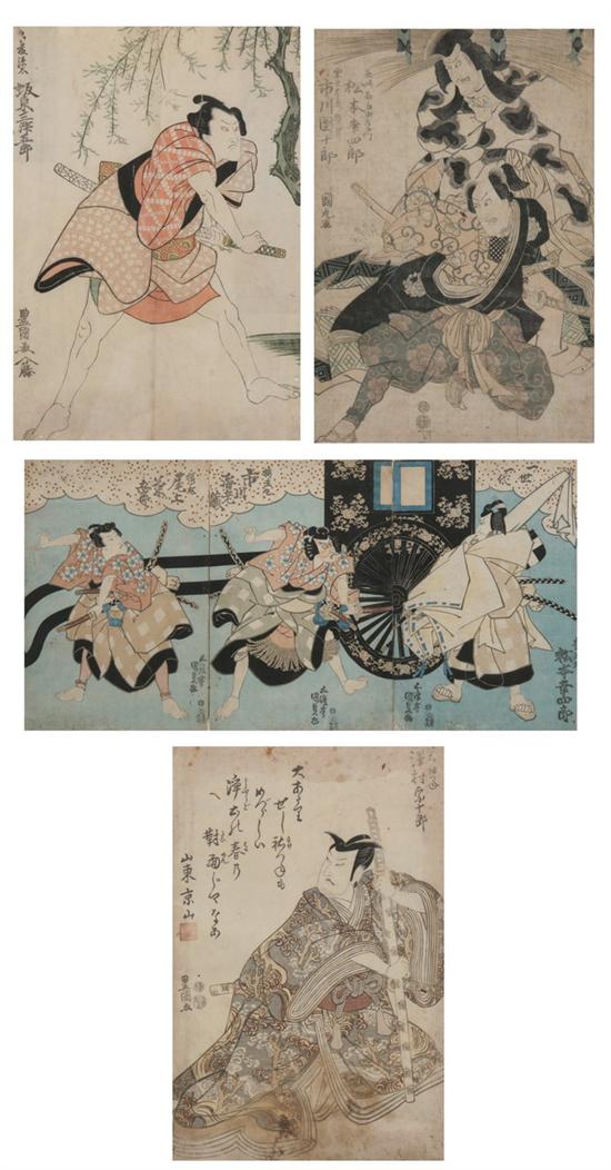 Appraisal: KUNISADA Japanese - ACTORS Triptych color and inkTogether with KUNIYOSHI