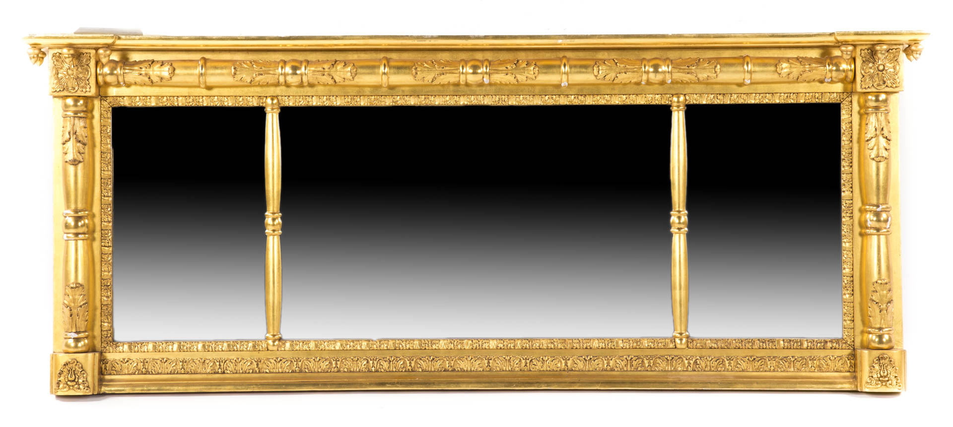 Appraisal: American Classical giltwood overmantel mirror mid- th century three-part split