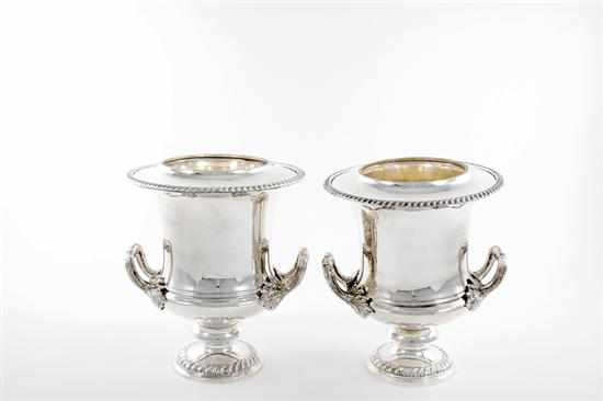 Appraisal: Pair Regency style silverplate wine coolers gadroon rim on vasiform