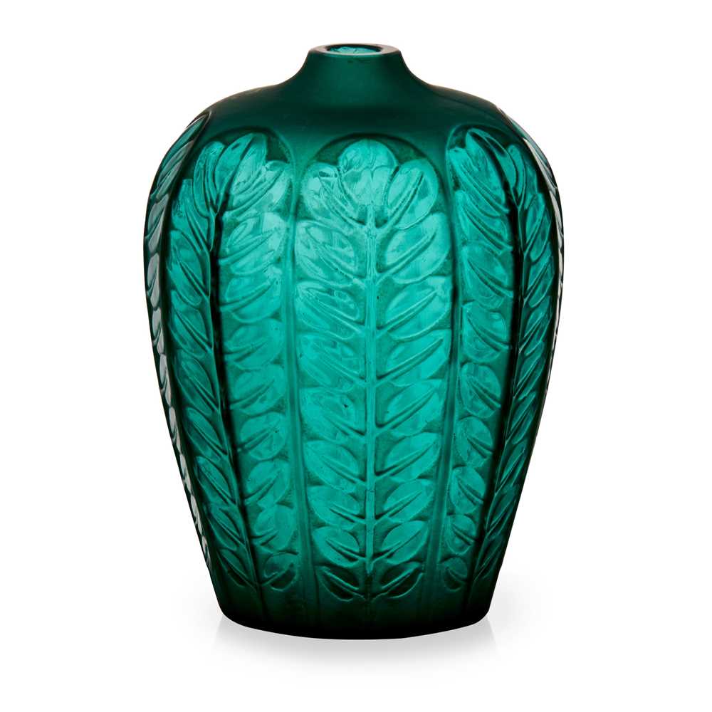 Appraisal: REN LALIQUE FRENCH - TOURNAI VASE NO designed teal greenintaglio