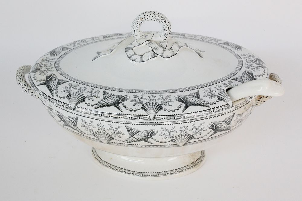 Appraisal: English Transferware Pedestal Soup Tureen Cover and Ladle th Century