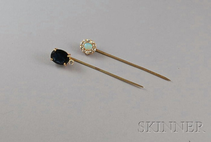 Appraisal: Two kt Gold Gemstone and Diamond Stickpins