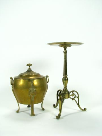 Appraisal: Antique brass fern stand single pedestal with tripod base ''