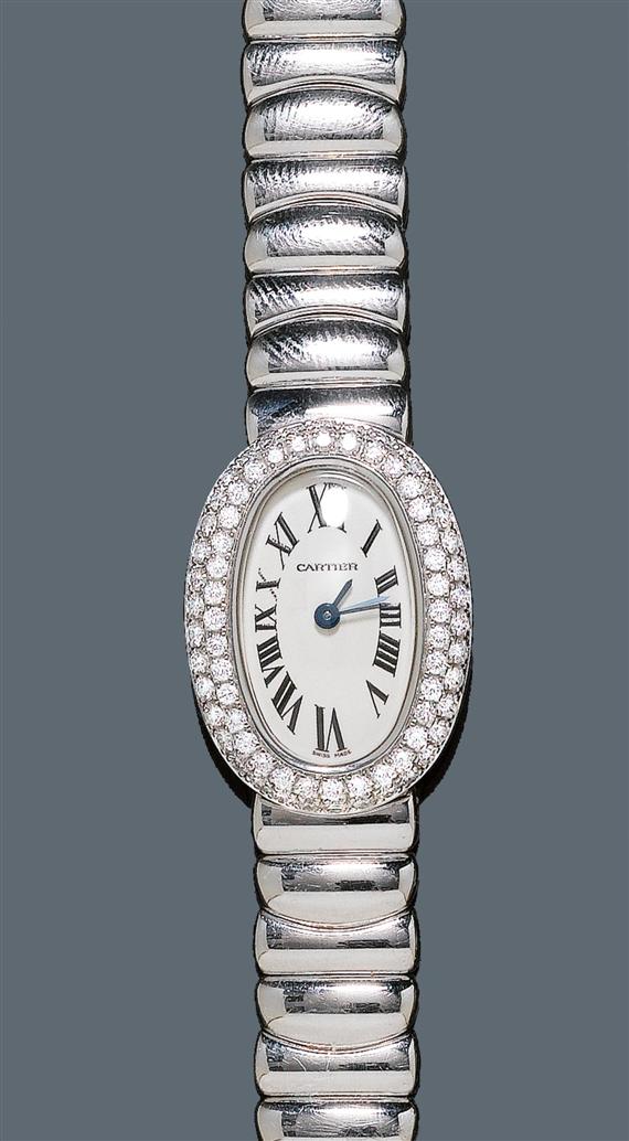 Appraisal: DIAMOND LADY'S WRISTWATCH CARTIER BAIGNOIRE White gold Ref WB W