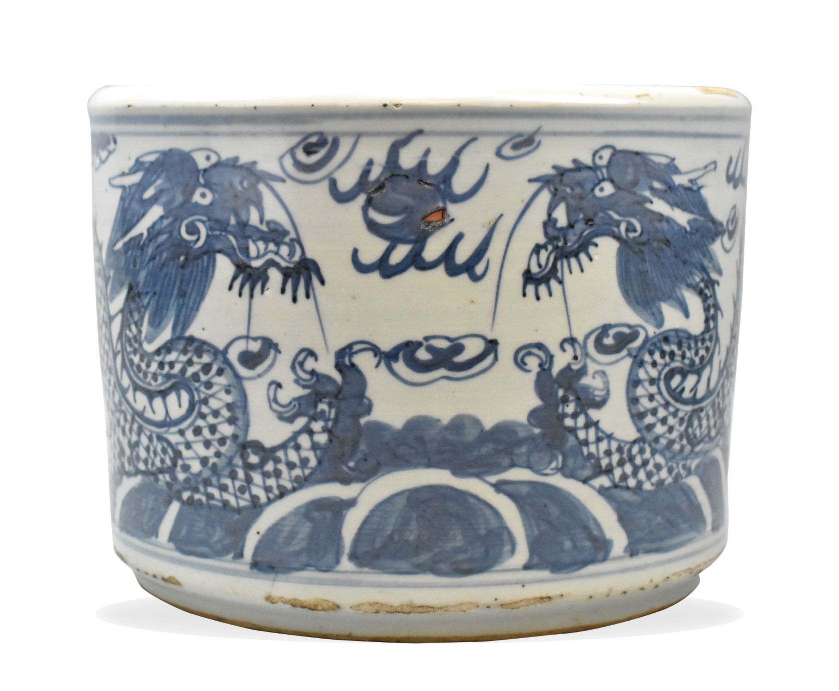 Appraisal: A Chinese blue and white censer with bold linear dragon