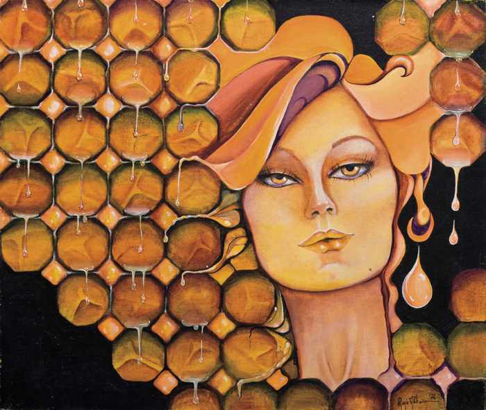 Appraisal: ROYA AKHAVAN Iranian b ''Honey Queen'' acrylic on linen signed