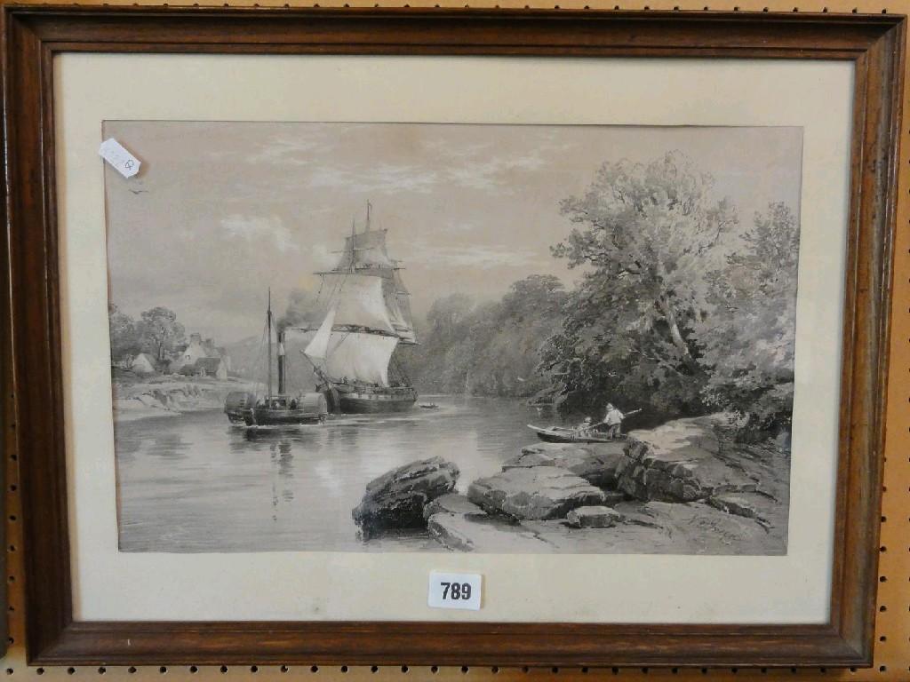 Appraisal: A th century black and white lithograph of a river