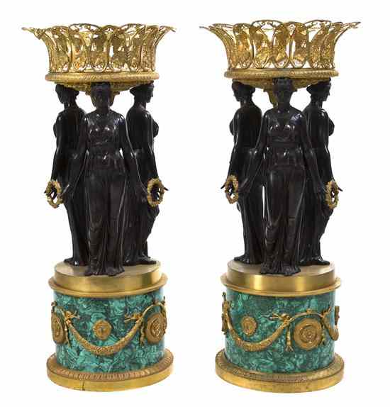 Appraisal: A Pair of Empire Style Gilt and Patinated Bronze Figural