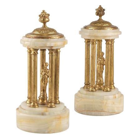 Appraisal: Pair of Neoclassical Style Gilt-Metal and Onyx Monuments Estimate nbsp