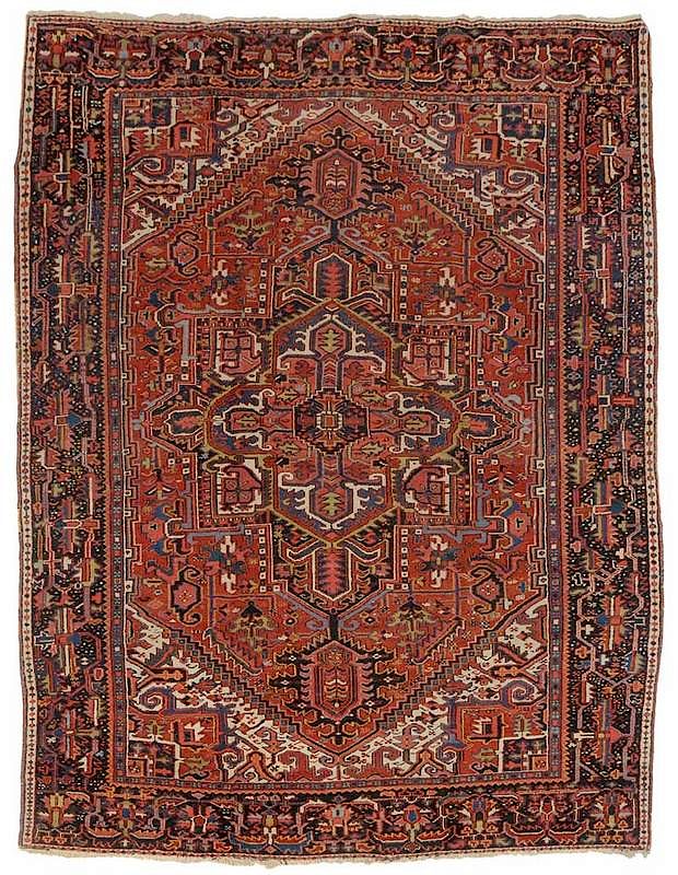 Appraisal: Heriz Carpet early mid- th century central medallion stepped edge