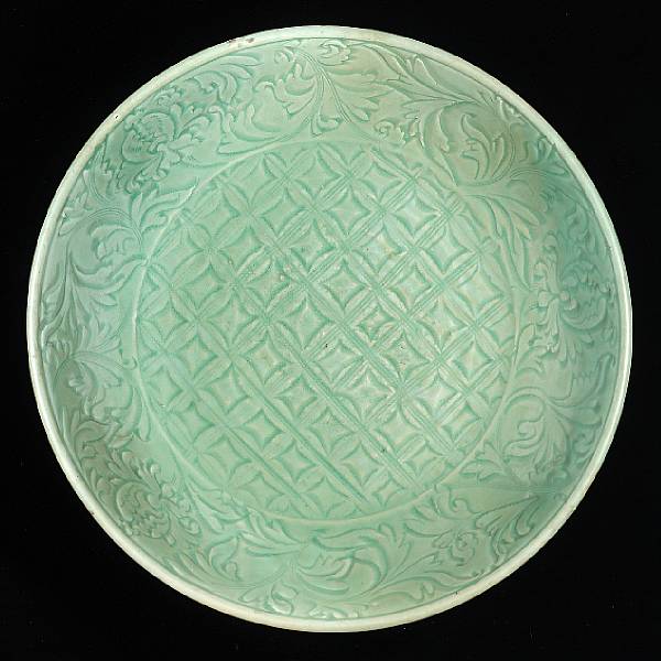 Appraisal: A Longquan celadon charger Ming Dynasty Its shallow curving well