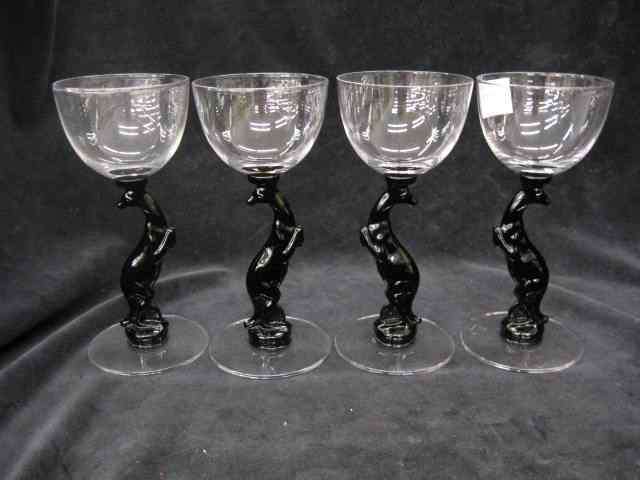 Appraisal: Libbey Silhouette Pattern Crystal Greyhoundcordials black figural stems '' rare