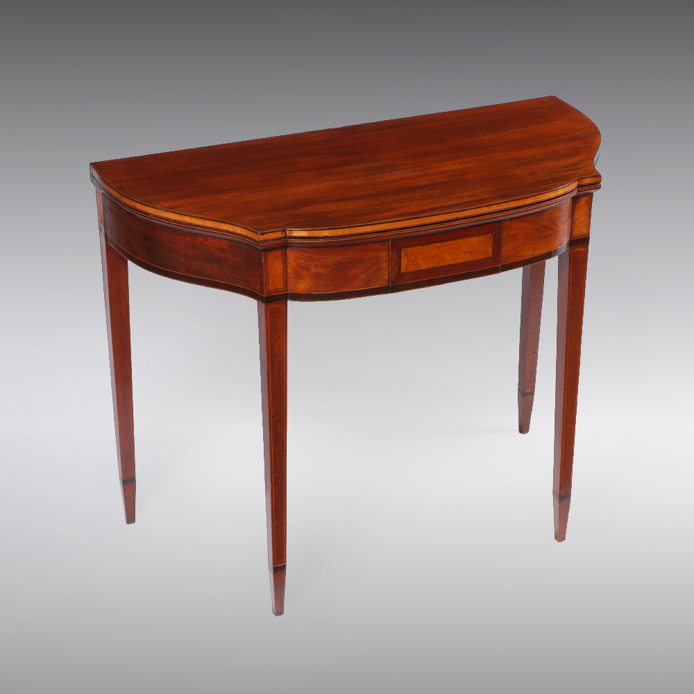 Appraisal: MASSACHUSETTS HEPPLEWHITE BANDED MAHOGANY CARD TABLE Early th century shaped