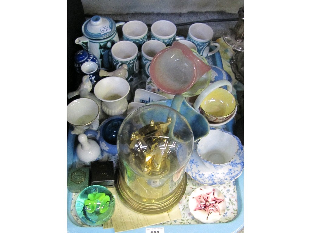 Appraisal: Tray lot of assorted ceramics paperweights cased clock etc