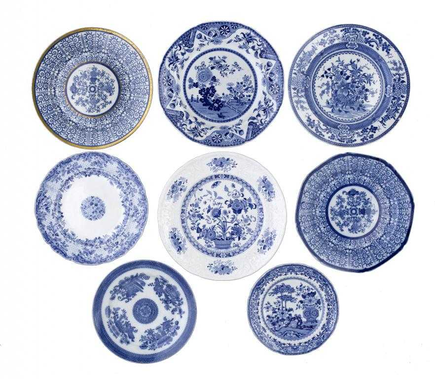 Appraisal: EIGHT MINTON BLUE PRINTED PEARLWARE AND OTHER EARTHENWARE PLATES the