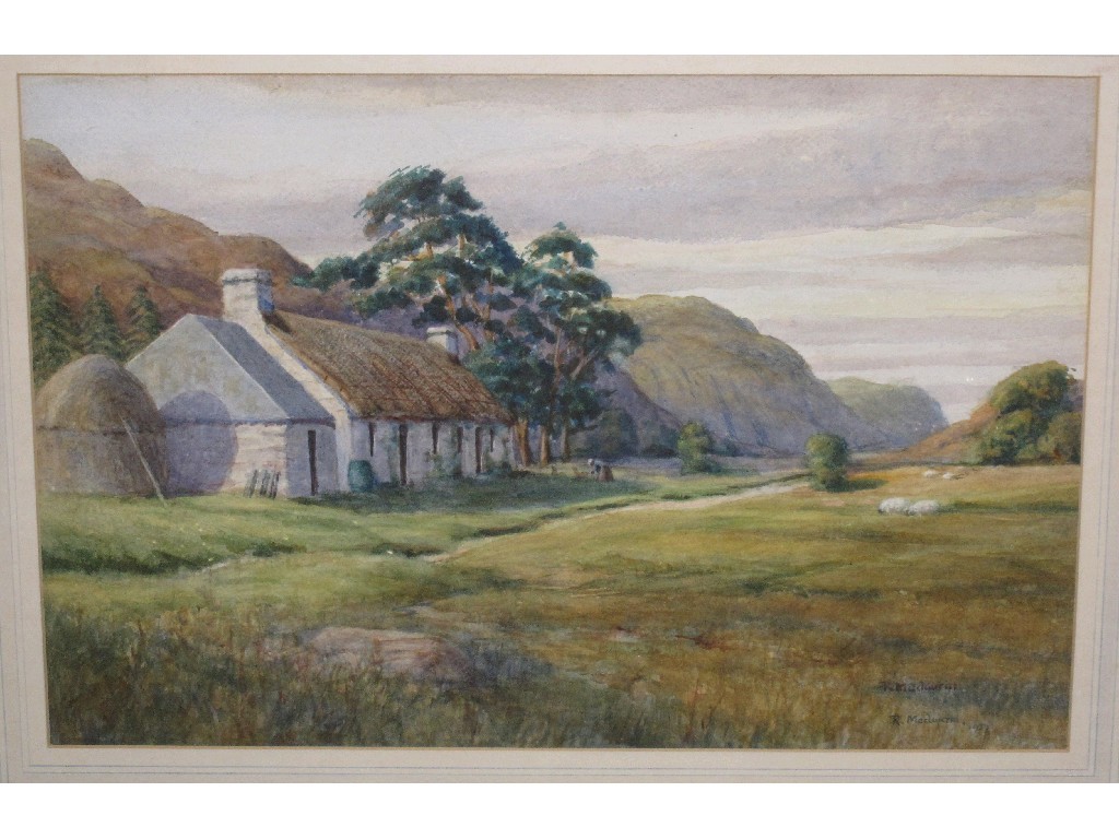 Appraisal: ROBERT MACLAURIN Watercolour Highland Landscape with a house signed and