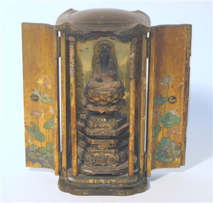 Appraisal: Japanese gilt wood traveling shrine th century Of typical double