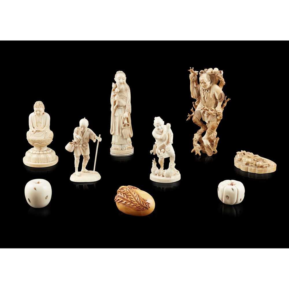 Appraisal: Y GROUP OF EIGHT JAPANESE IVORY CARVINGS MEIJI PERIOD comprising