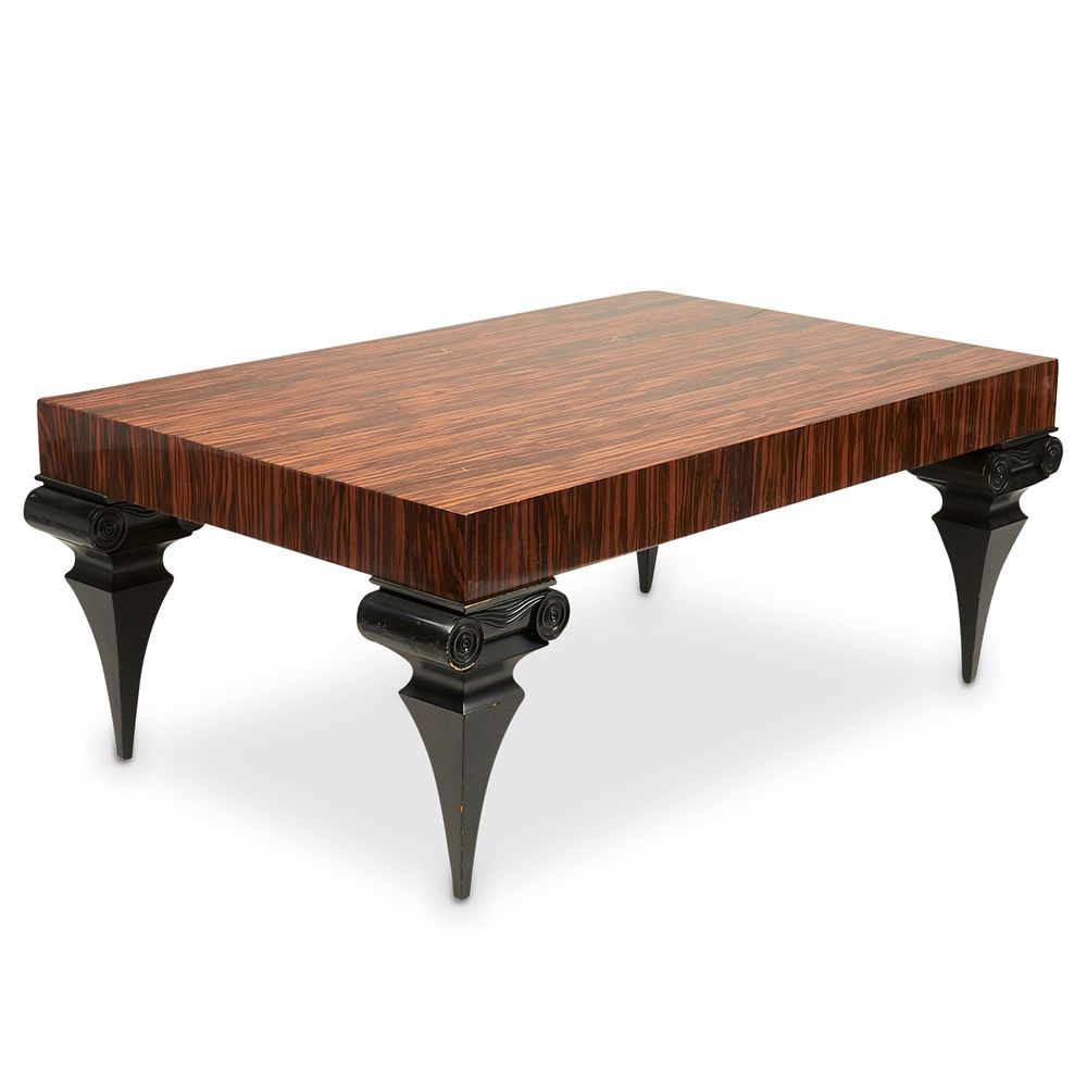 Appraisal: Zebra Wood Coffee Table Zebra wood coffee table top set