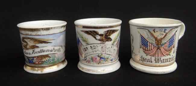 Appraisal: Lot three patriotic painted shaving mugs