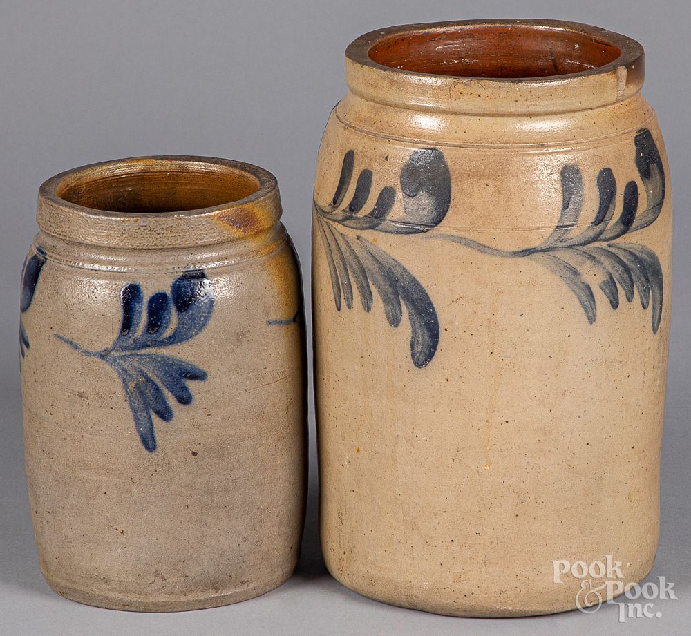 Appraisal: Two Remmy Philadelphia stoneware crocks th c Two Remmy Philadelphia