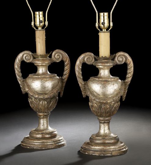 Appraisal: Pair of Italian Silvered Wood and Wrought-Iron Pricket Candlesticks first