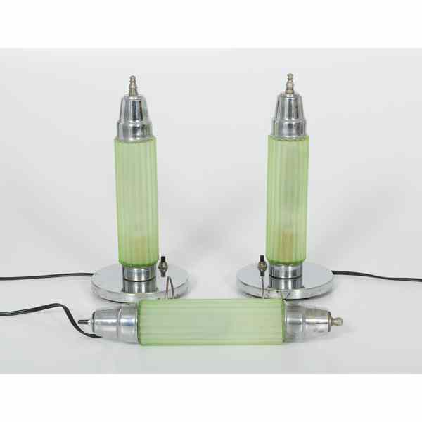 Appraisal: Art Deco Glass and Chrome Lights American s three Art