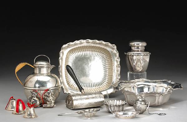 Appraisal: A group of misc sterling items Comprising shaped circular bowl