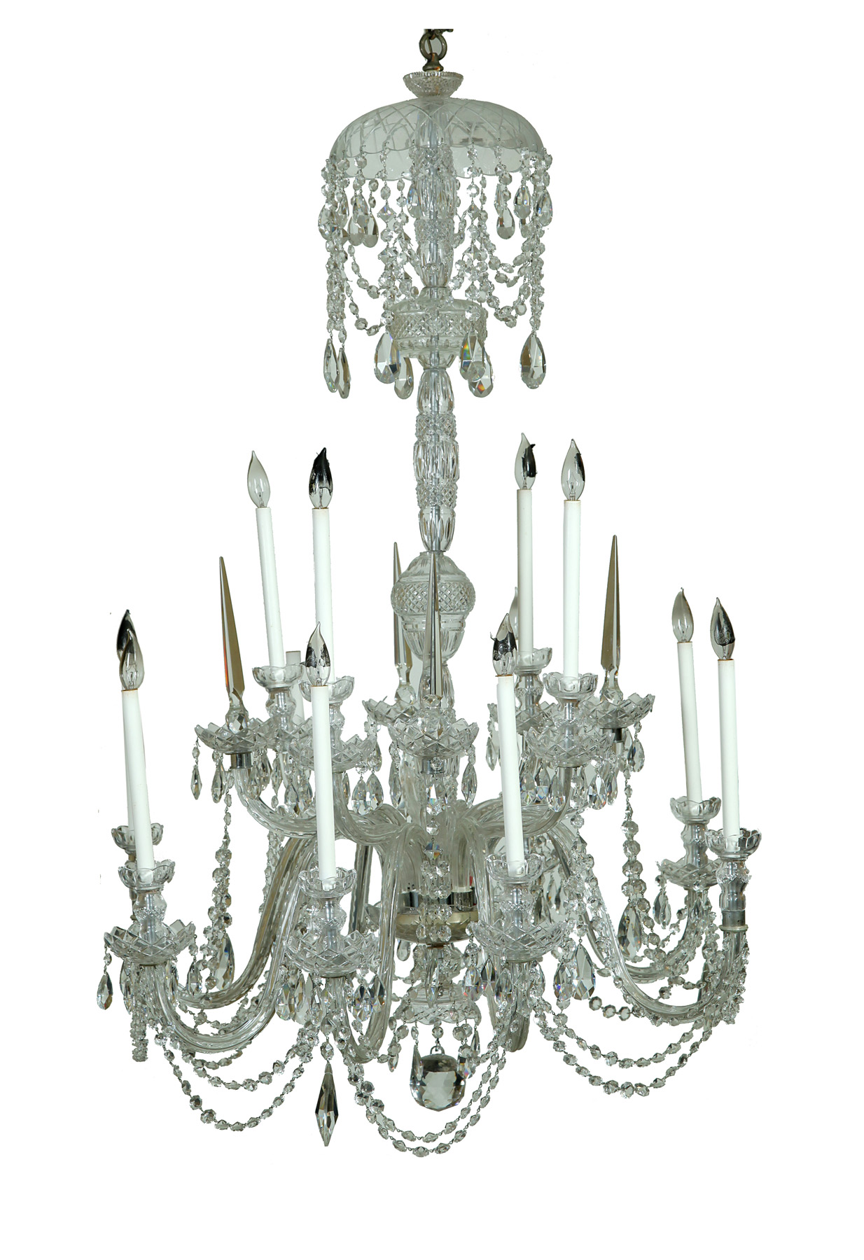 Appraisal: FOUR CRYSTAL CHANDELIERS Twentieth century Includes three matching with twelve