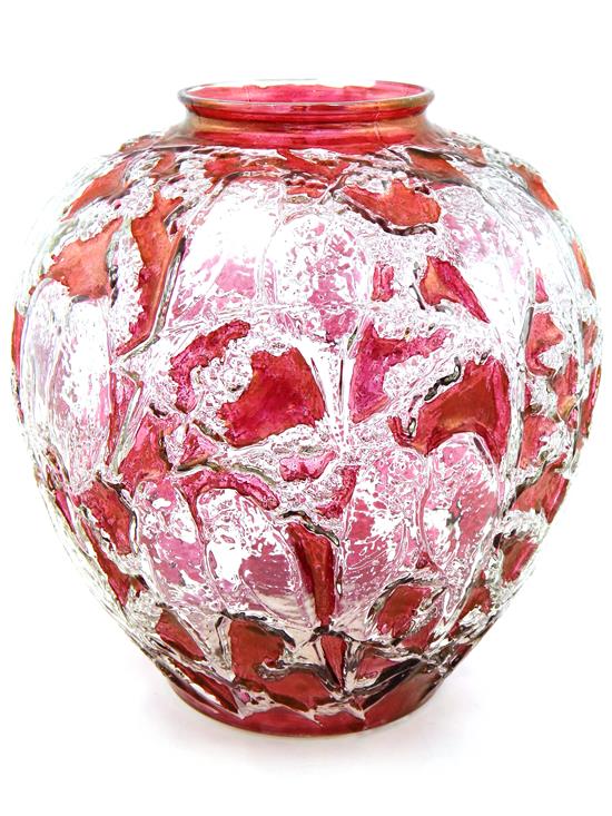 Appraisal: Phoenix type art glass vase clear crystal glass with ruby