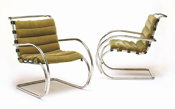 Appraisal: Two chromed steel MR lounge chairs designed by Ludwig Mies