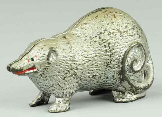 Appraisal: OPOSSUM STILL BANK Arcade cast iron painted in silver red