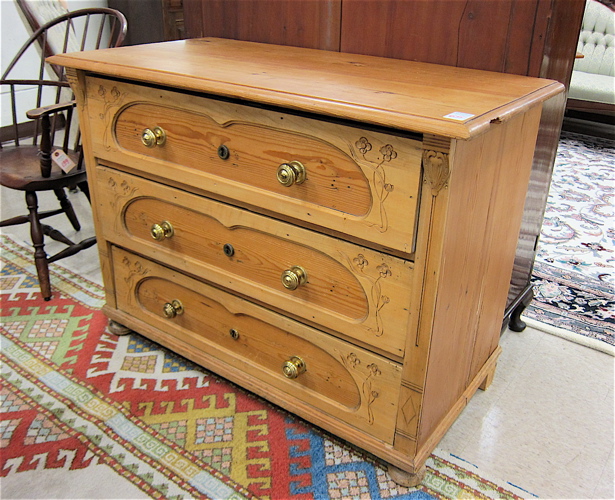 Appraisal: THREE-DRAWER PINE CHEST Continental th century elements having three large