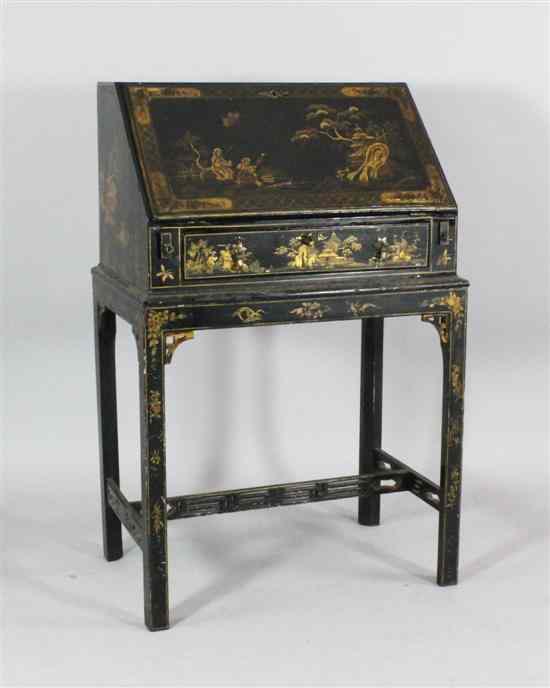 Appraisal: An early th century chinoiserie lacquered bureau with drawer on