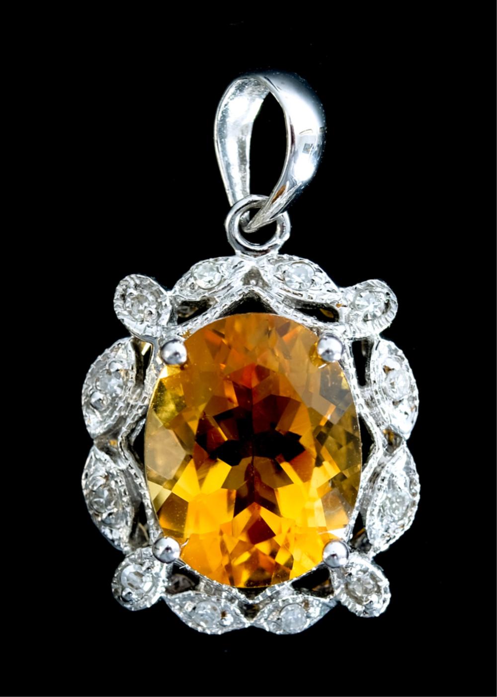 Appraisal: K WHITE GOLD CITRINE DIAMOND PENDANT k white gold pendant